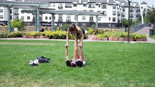 Braless Forever: Flashing Emma & Ellie James - Acro Yoga in the Park